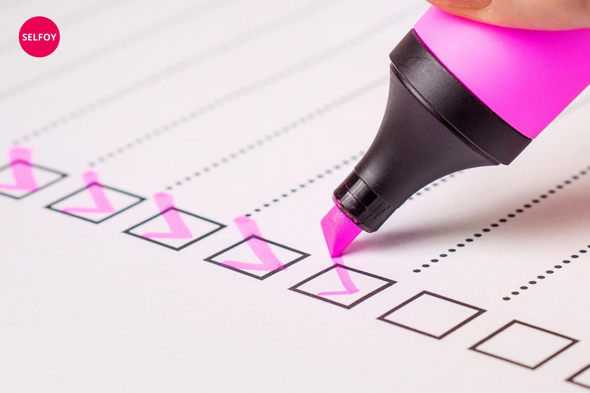 pink color marker ticking right mark
